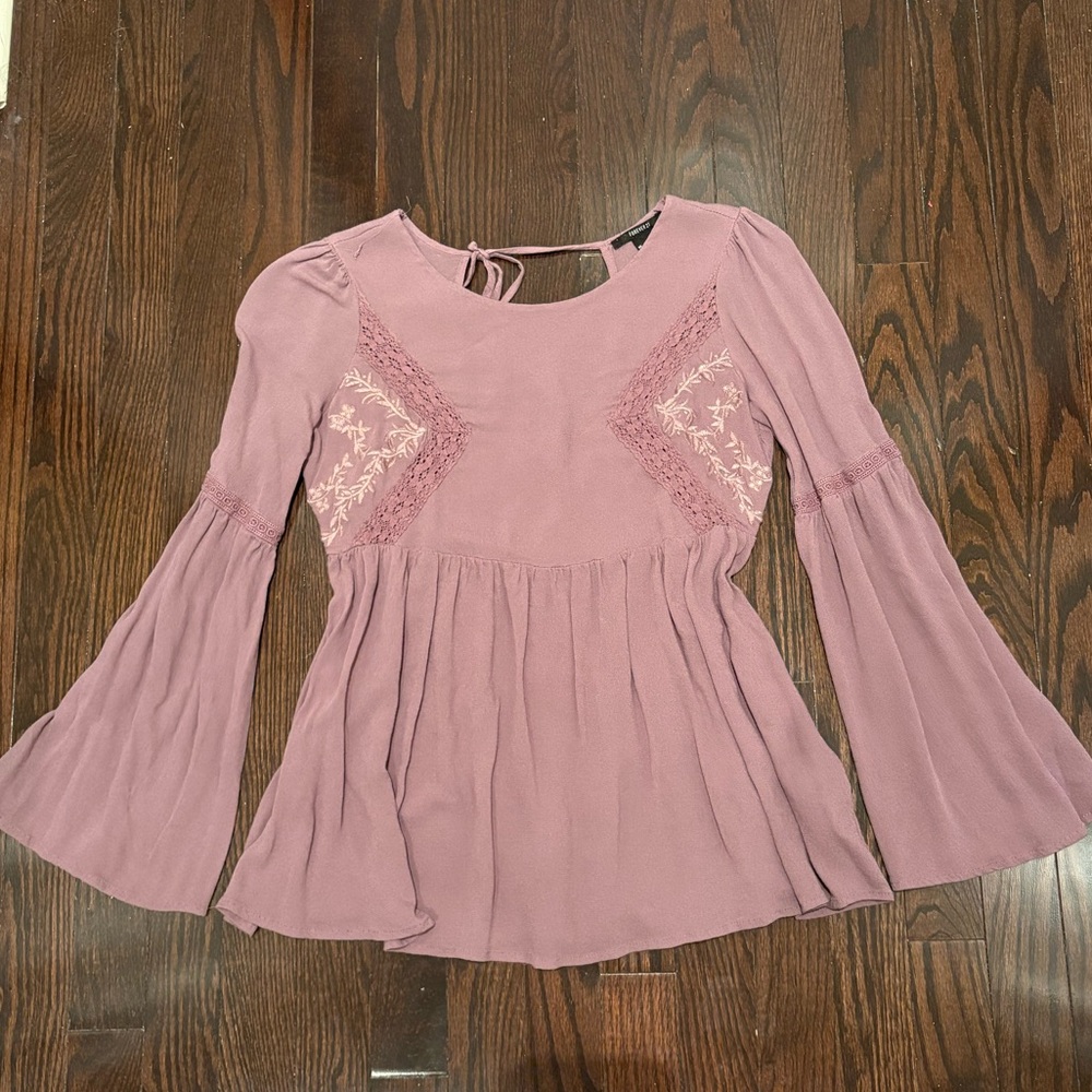 Purple Lace Detail Boho Bell Sleeves Top